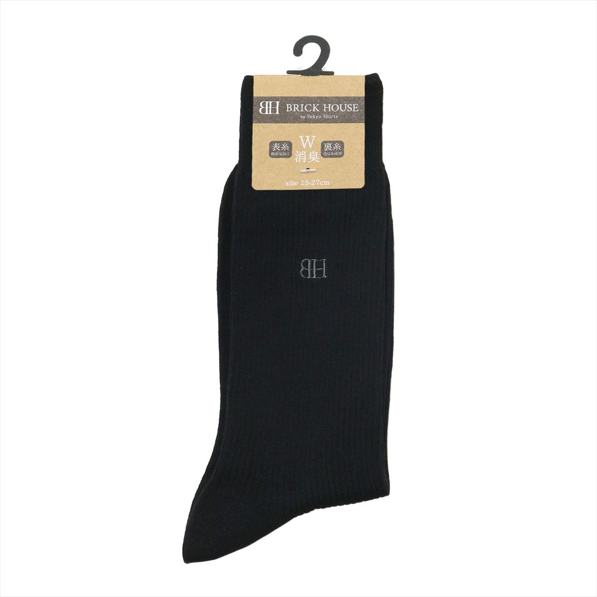 BRICK HOUSE by Tokyo Shirts 靴下 ソックス 消臭W効果 25-27cm 刺しゅう入り メンズ BM22J904HZAT00A-39-C08 トーキョーシャツ 靴下・レッグウェア 靴下 ブラック