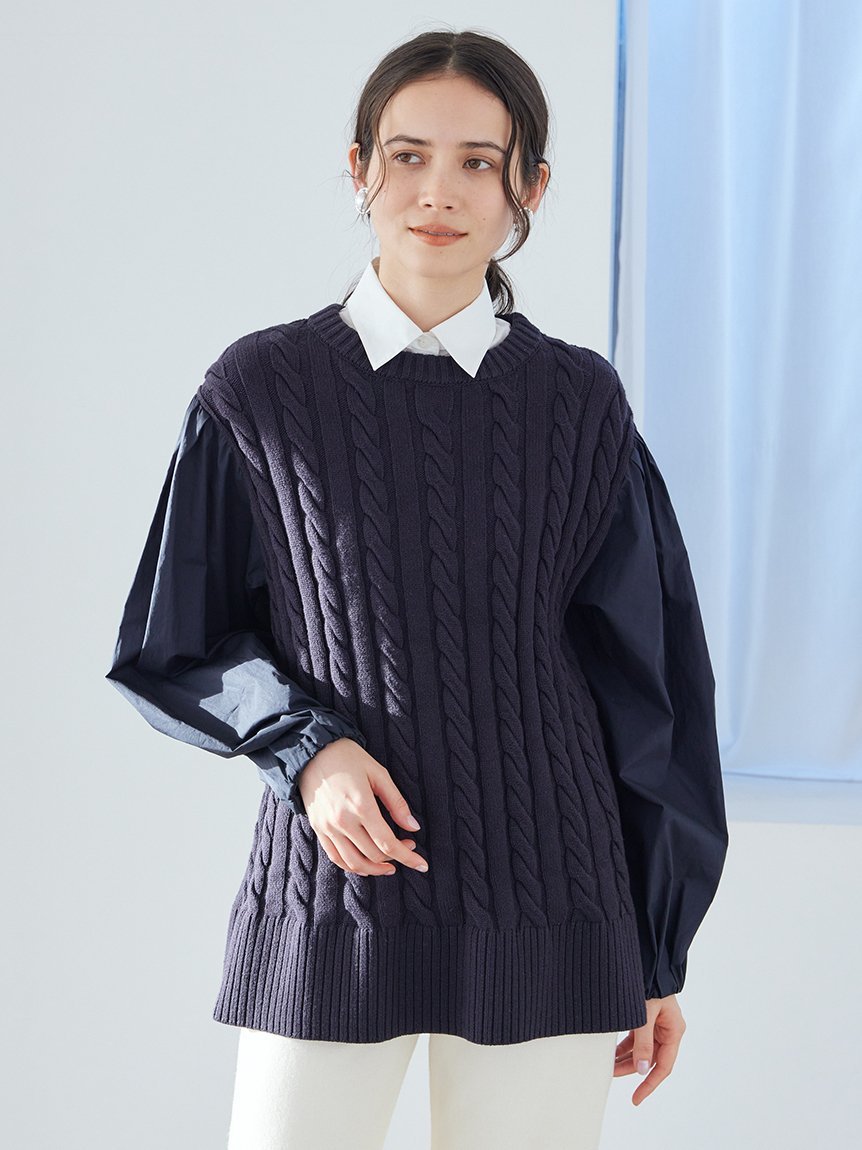 【SALE／50%OFF】Mila Owen 付け衿付きシャツドッキングケーブルニット ミラオーウェン トップス ニット ネイビー【送料無料】 stylife-15520594 Rakuten Fashion サンプル画像3