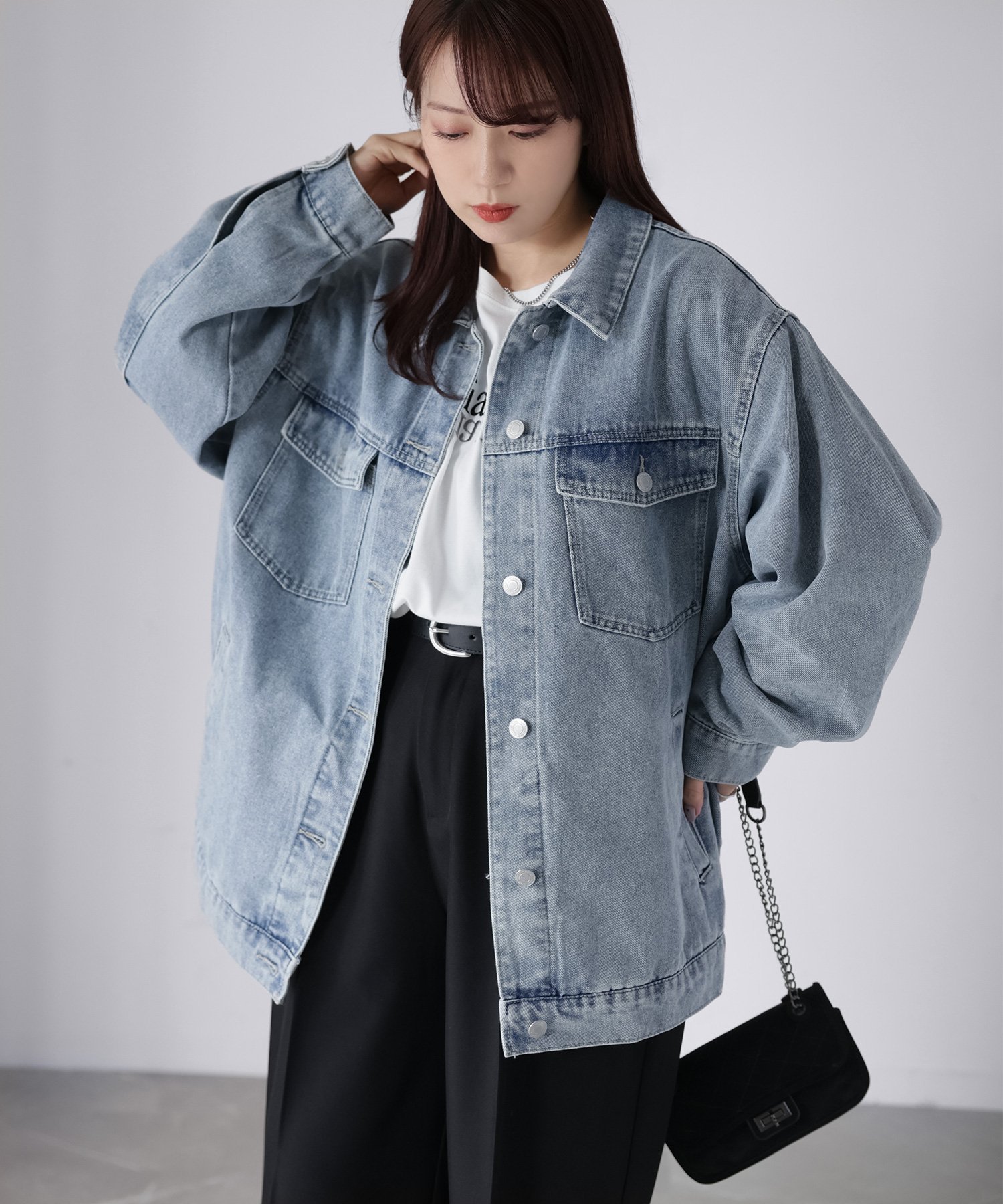 【SALE／37%OFF】Riberry オーバーサイズデニムジャケット リベリー ジャケット・アウター デニムジャケット ブラック ネイビー ブルー【送料無料】