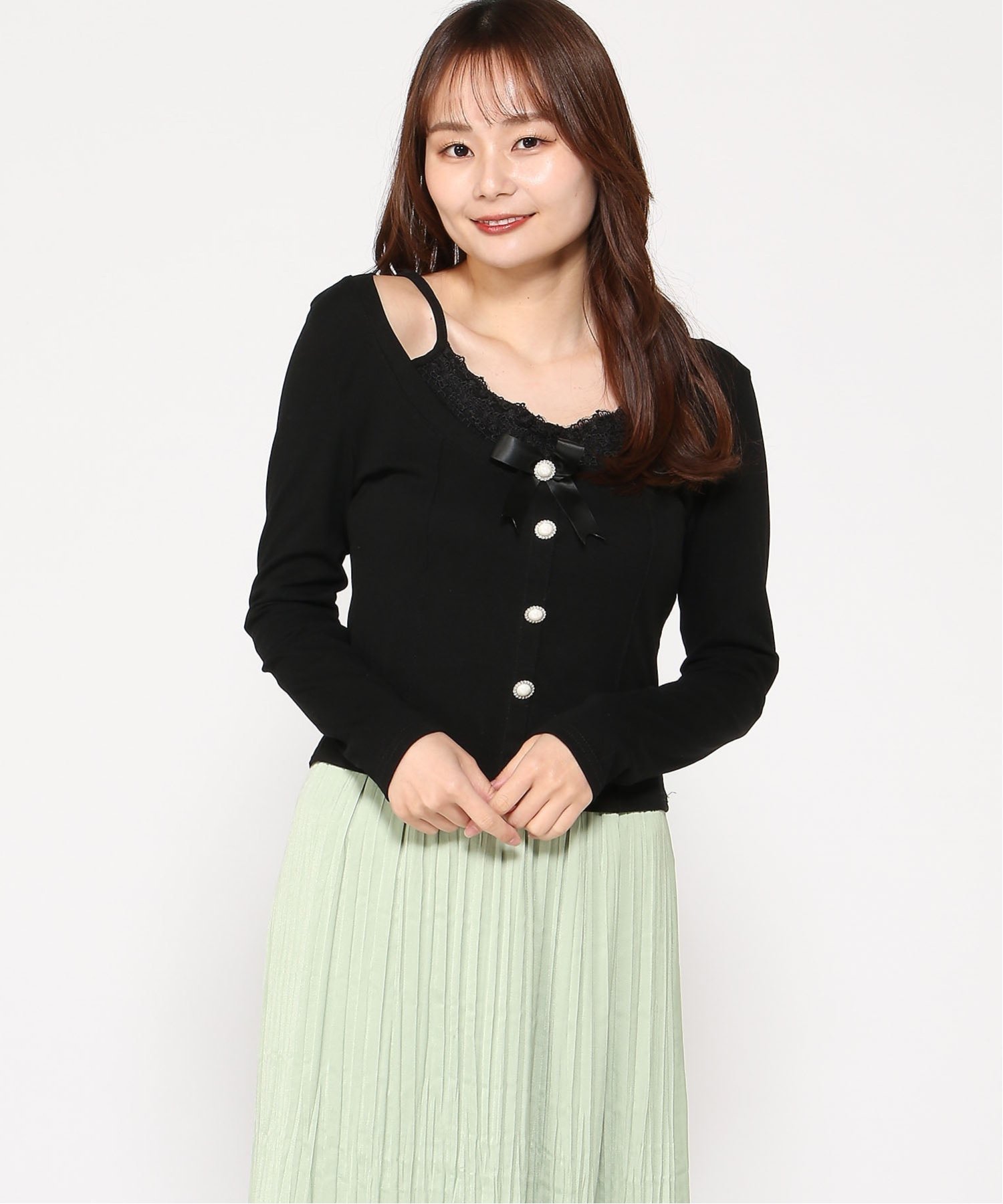 VIVIDLADY VIVIDLADY/(W)レースキャミドッキング ロンT ビビッドレディー トップス カットソー・Tシャツ ブラック ホワイト