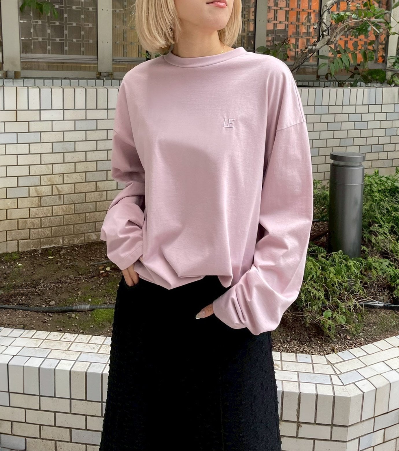 LE CIEL BLEU LEエンブロイダリーロングT / LE Embroidery Long T ルシェルブルー トップス カットソー・Tシャツ ピンク ホワイト ブラック