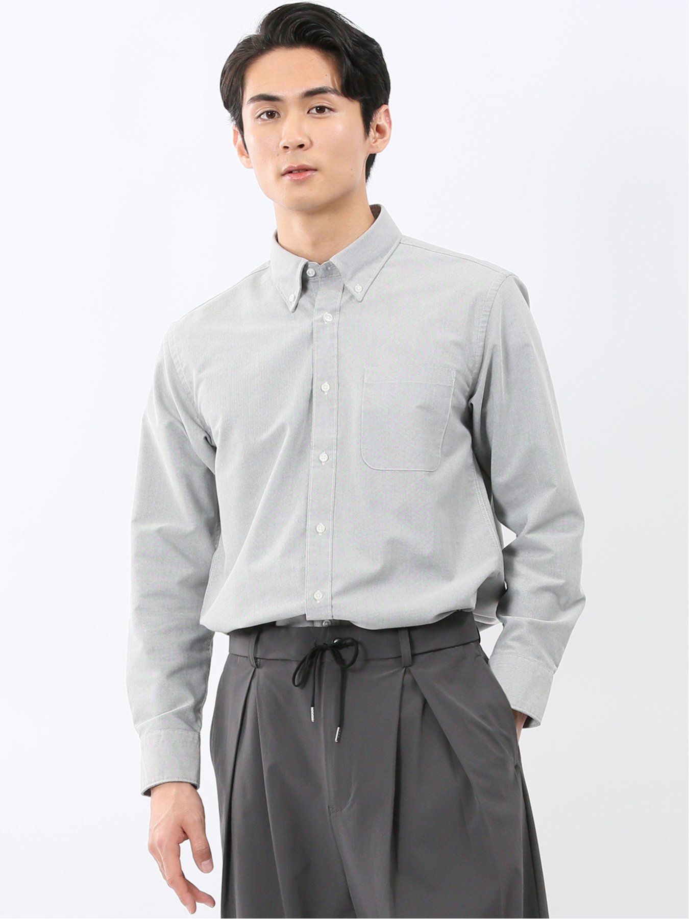 【SALE／30%OFF】TAKA-Q 綿混オックス ボタンダウン長袖シャツ タカキュー トップス シャツ・ブラウス ブルー グレー ホワイト