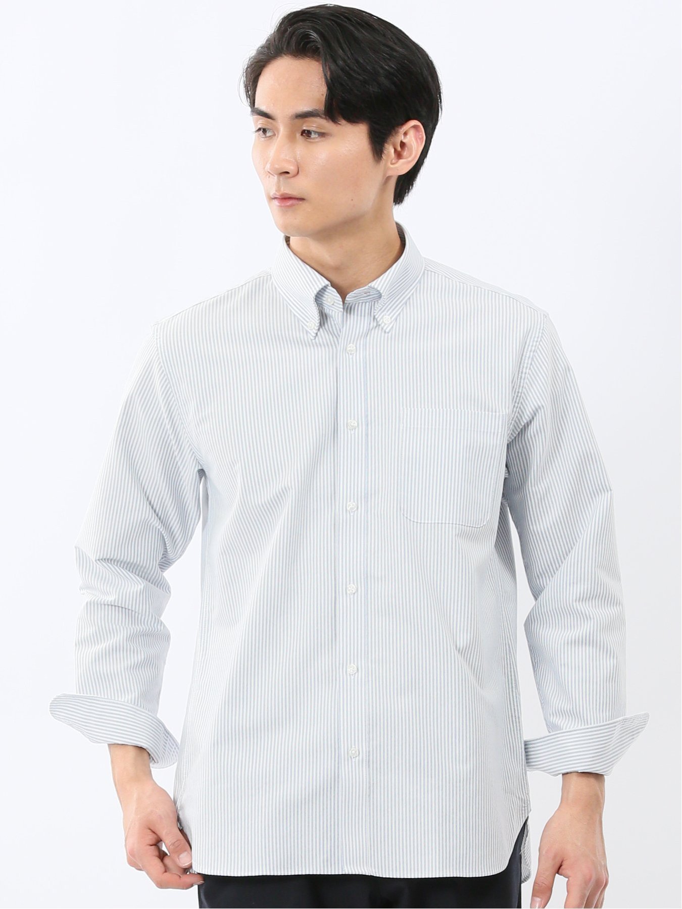 【SALE／30%OFF】TAKA-Q 綿混オックス ボタンダウン長袖シャツ タカキュー トップス シャツ・ブラウス ブルー グレー ホワイト