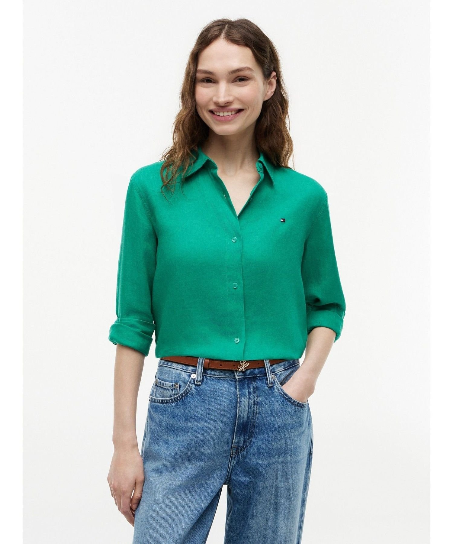 TOMMY HILFIGER リネンリラックスシャツ26SS トミーヒルフィガー トップス シャツ・ブラウス グリーン ベージュ ブルー ホワイト ピンク【送料無料】