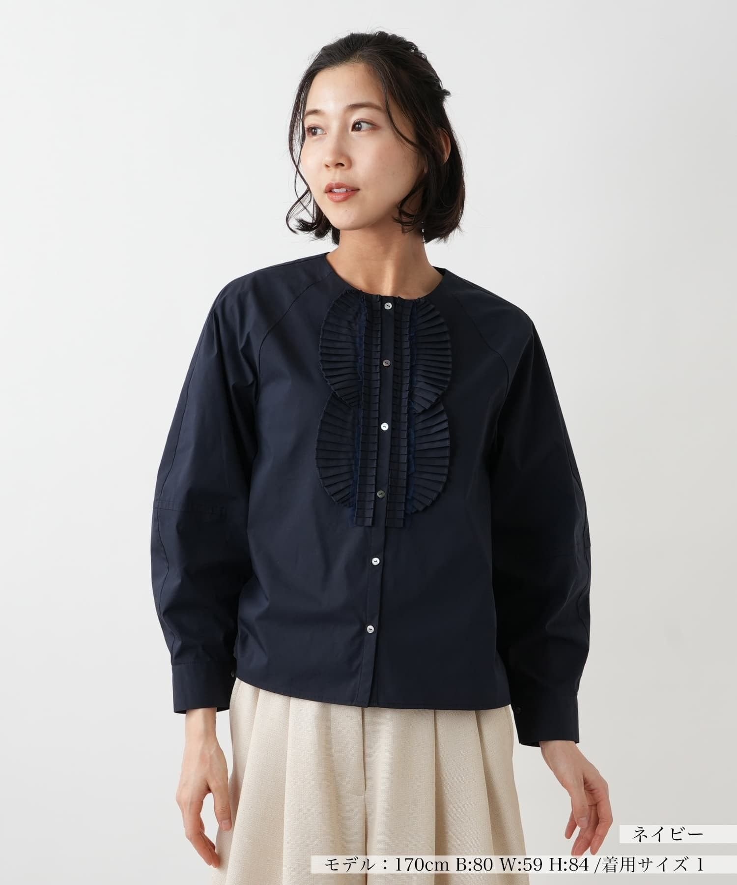 【SALE／34%OFF】NEMIKA プリーツデザインブラウス【MARILYN MOON】 ネミカ トップス シャツ・ブラウス ホワイト ブラック ネイビー【送料無料】
