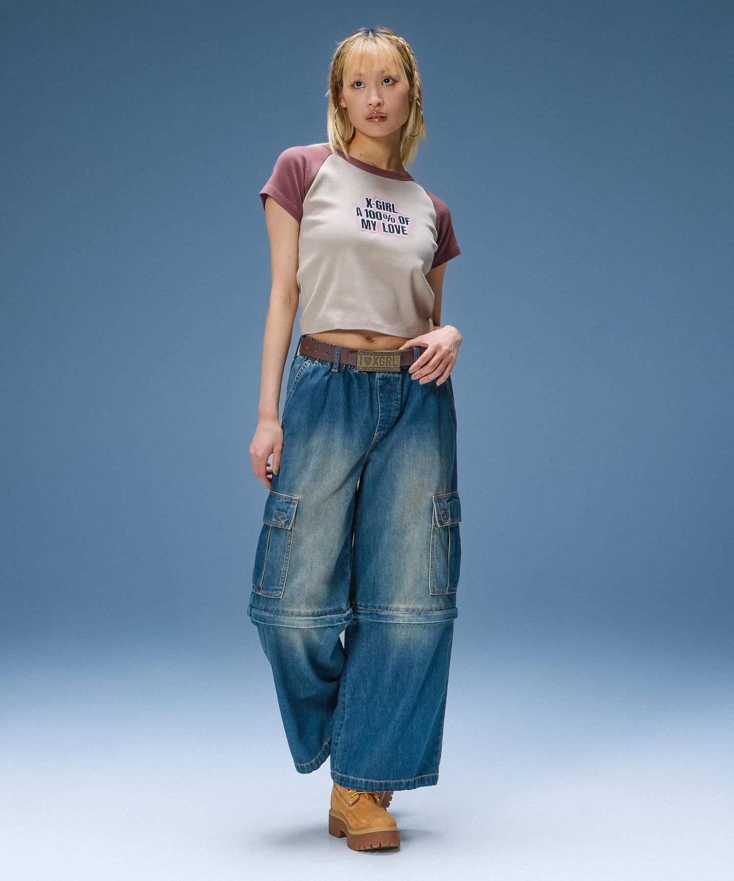 X-girl FADED 2WAY WIDE LEG DENIM CARGO PANTS エックスガール パンツ その他のパンツ ネイビー