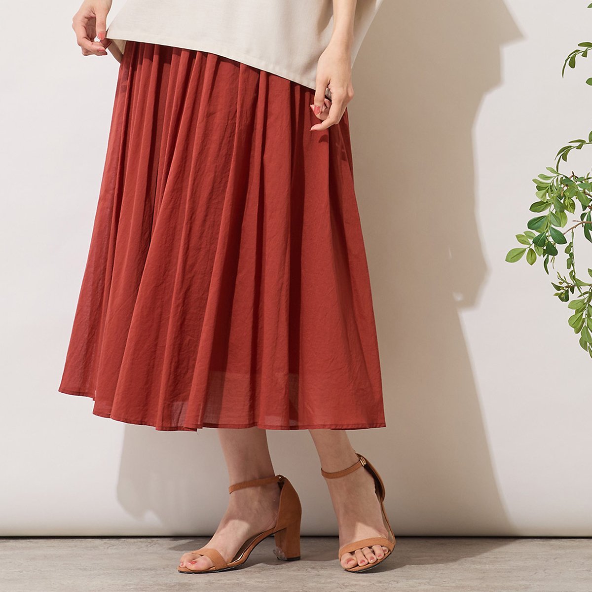 【SALE／50%OFF】PISANO 【手洗いOK・綿100%】綿シフォンスカート ピサーノ スカート その他のスカート ベージュ ブラウン オレンジ【送料無料】