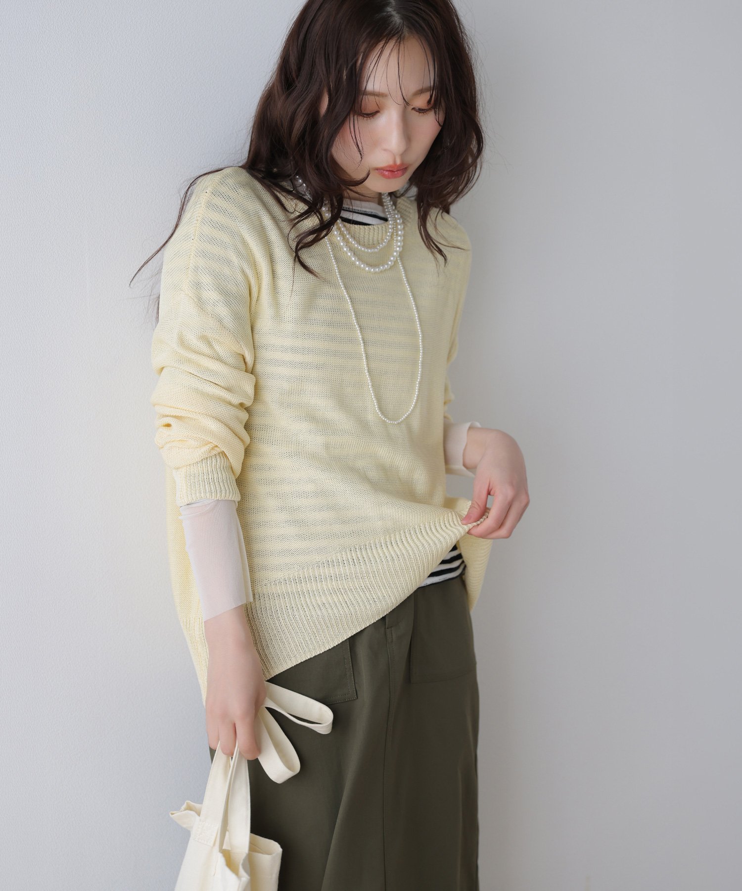 La-gemme シアーニット プルオーバー ラジュール トップス ニット ピンク イエロー ブラック