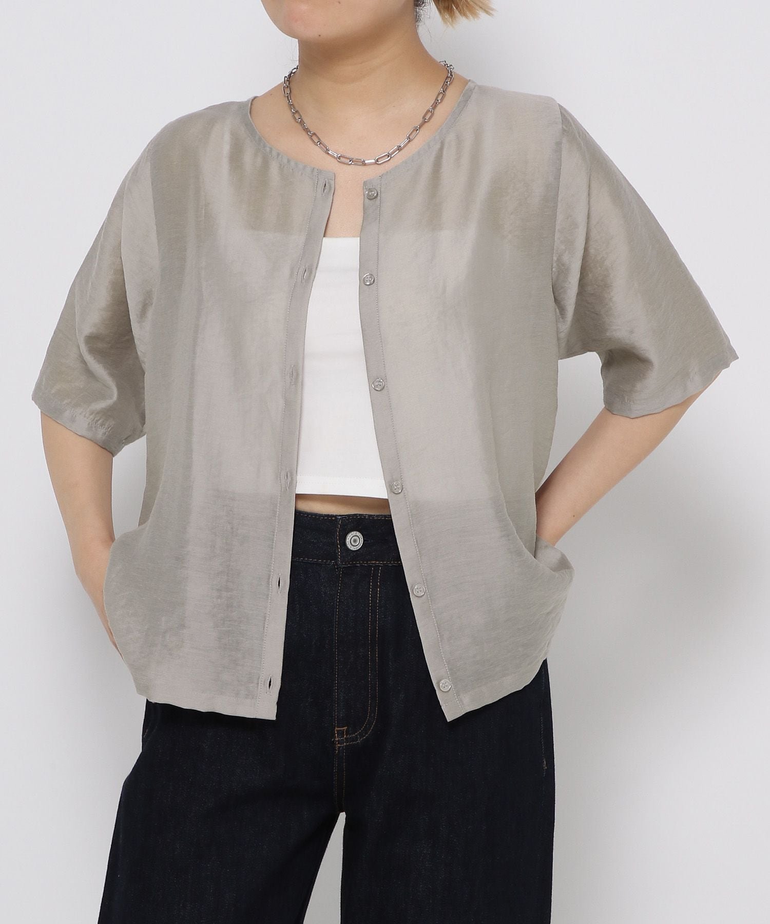 GLOBAL WORK cossyさんプロデュース/2WAYシアーブラウス5分袖/EiiS/314304/アウトレット価格 グローバルワーク トップス シャツ・ブラウス ホワイト ブラック【送料無料】 stylife-15652355 Rakuten Fashion サンプル画像3