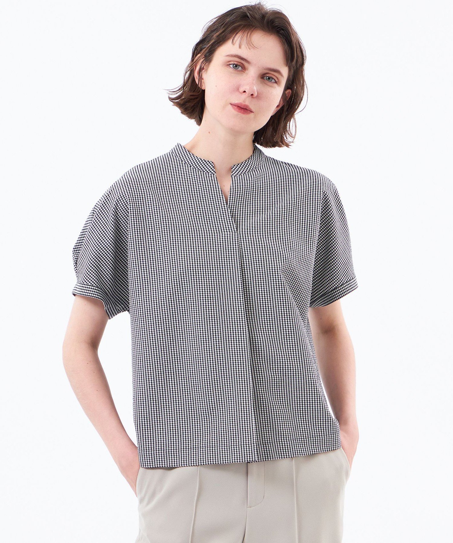 【WEB&一部店舗限定】スキッパーサッカーブラウス マッキントッシュ フィロソフィー トップス シャツ・ブラウス ブラック ネイビー