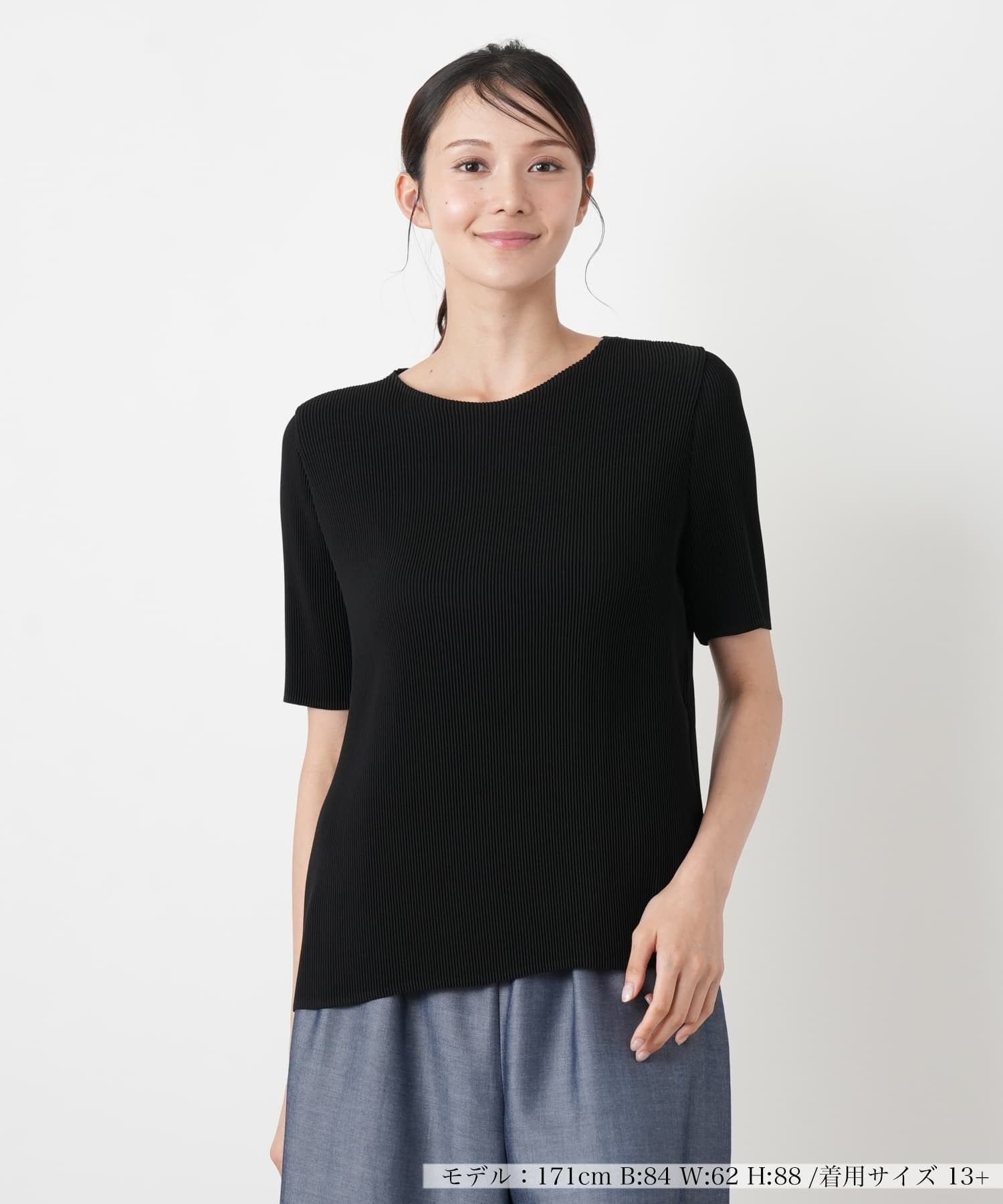 Leilian PLUS HOUSE 【店頭人気】ブラウス【Leilian WHITE LABEL】 レリアン プラスハウス トップス シャツ・ブラウス ブラック
