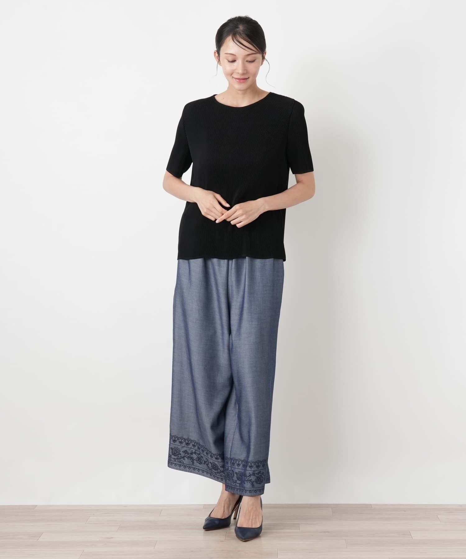Leilian PLUS HOUSE 【店頭人気】ブラウス【Leilian WHITE LABEL】 レリアン プラスハウス トップス シャツ・ブラウス ブラック