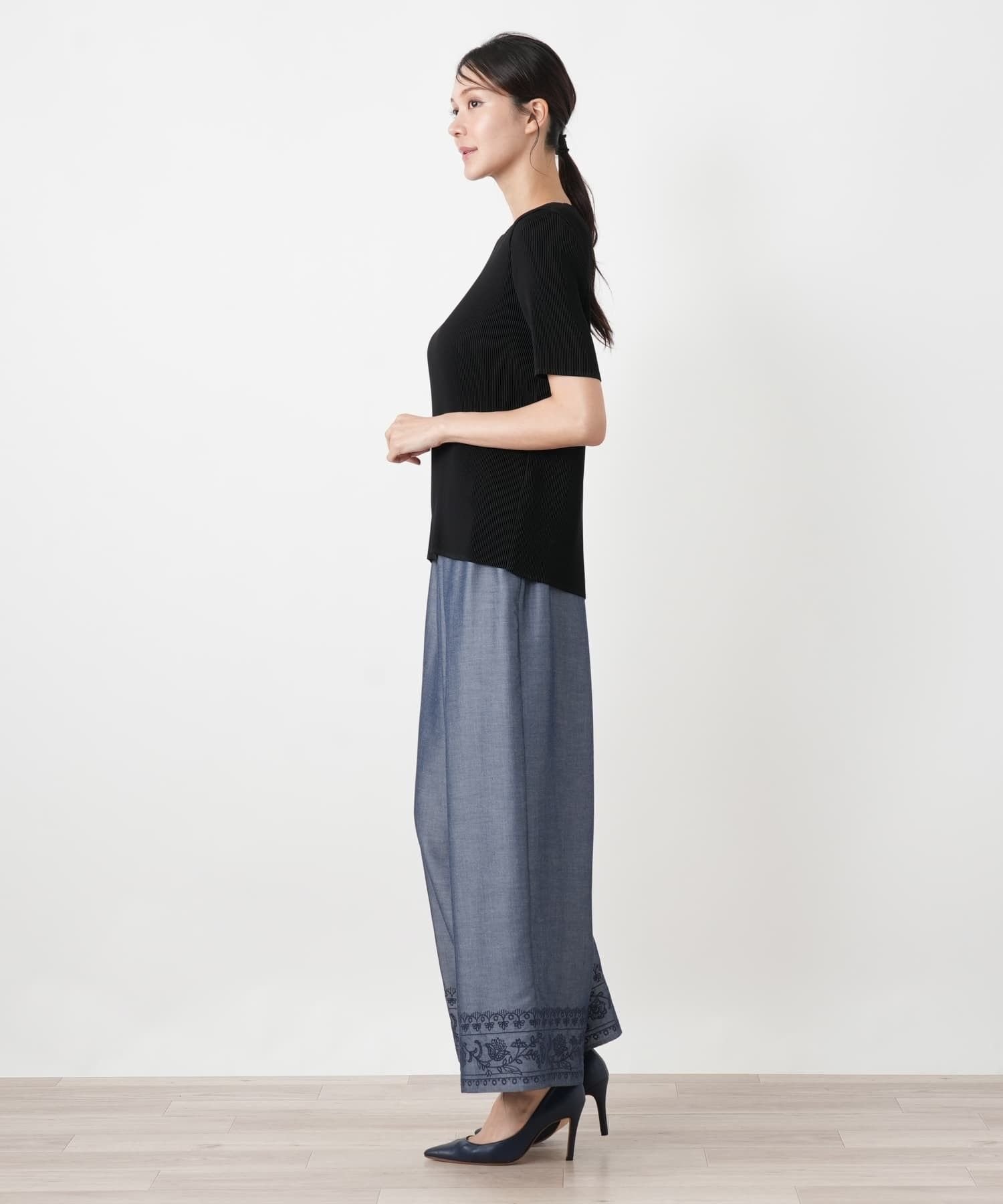 Leilian PLUS HOUSE 【店頭人気】ブラウス【Leilian WHITE LABEL】 レリアン プラスハウス トップス シャツ・ブラウス ブラック