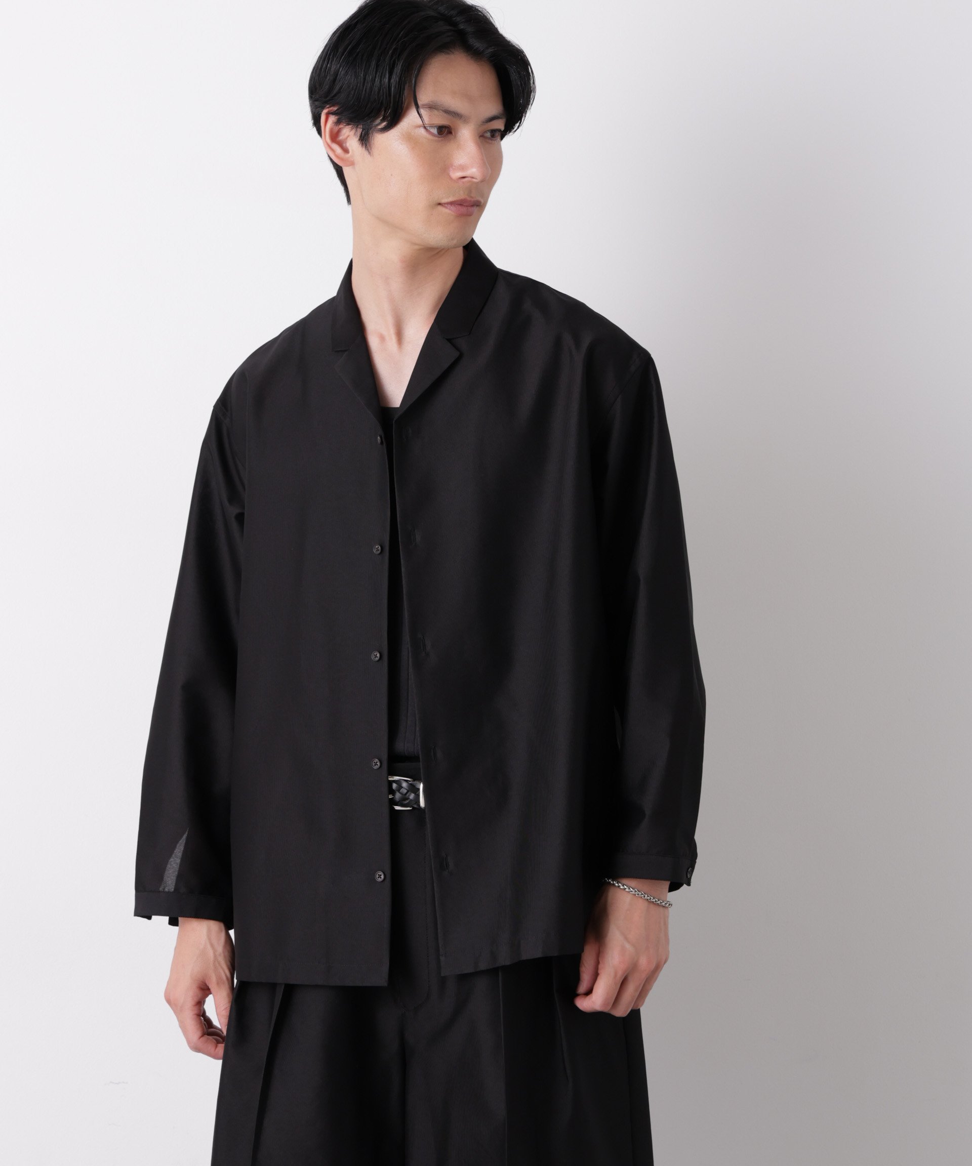 NANO universe 0 ZERO LAYER 9分丈 シャツジャケット(セットアップ可) ナノユニバース トップス シャツ・ブラウス ブラック グレー