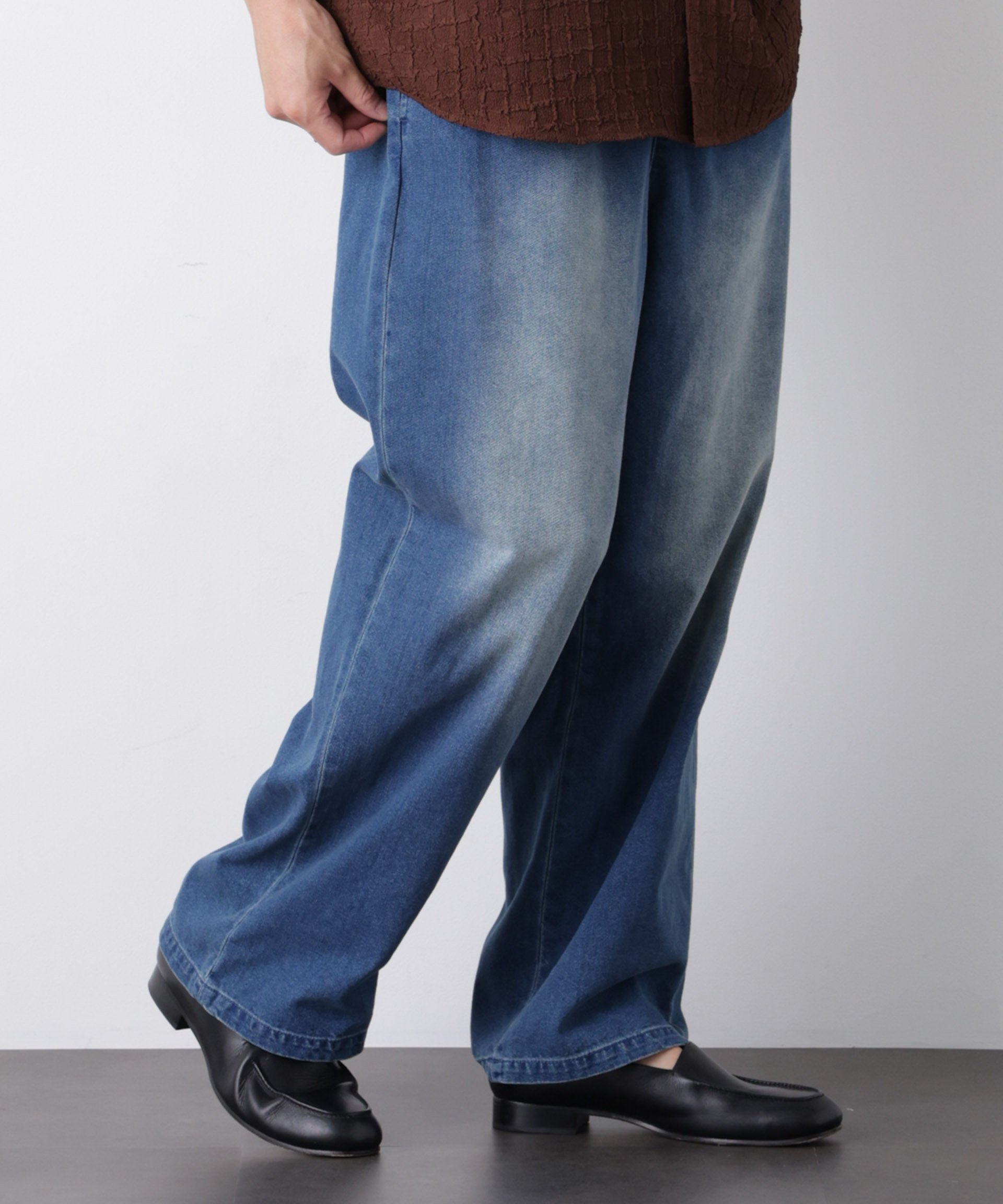 NANO universe COOLLY DENIM ワイドイージーパンツ(接触冷感) ナノユニバース パンツ その他のパンツ ブルー ブラック ネイビー