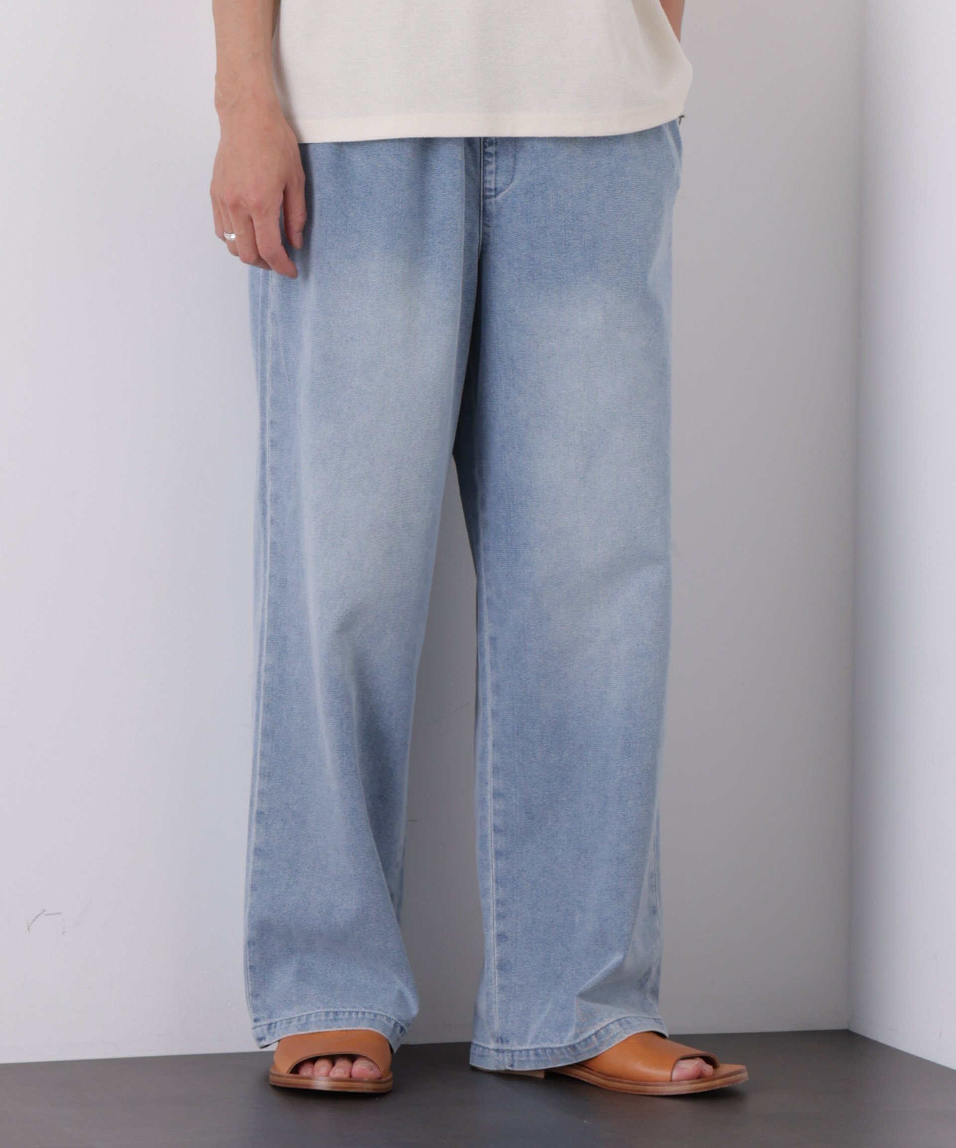 NANO universe COOLLY DENIM ワイドイージーパンツ(接触冷感) ナノユニバース パンツ その他のパンツ ブルー ブラック ネイビー