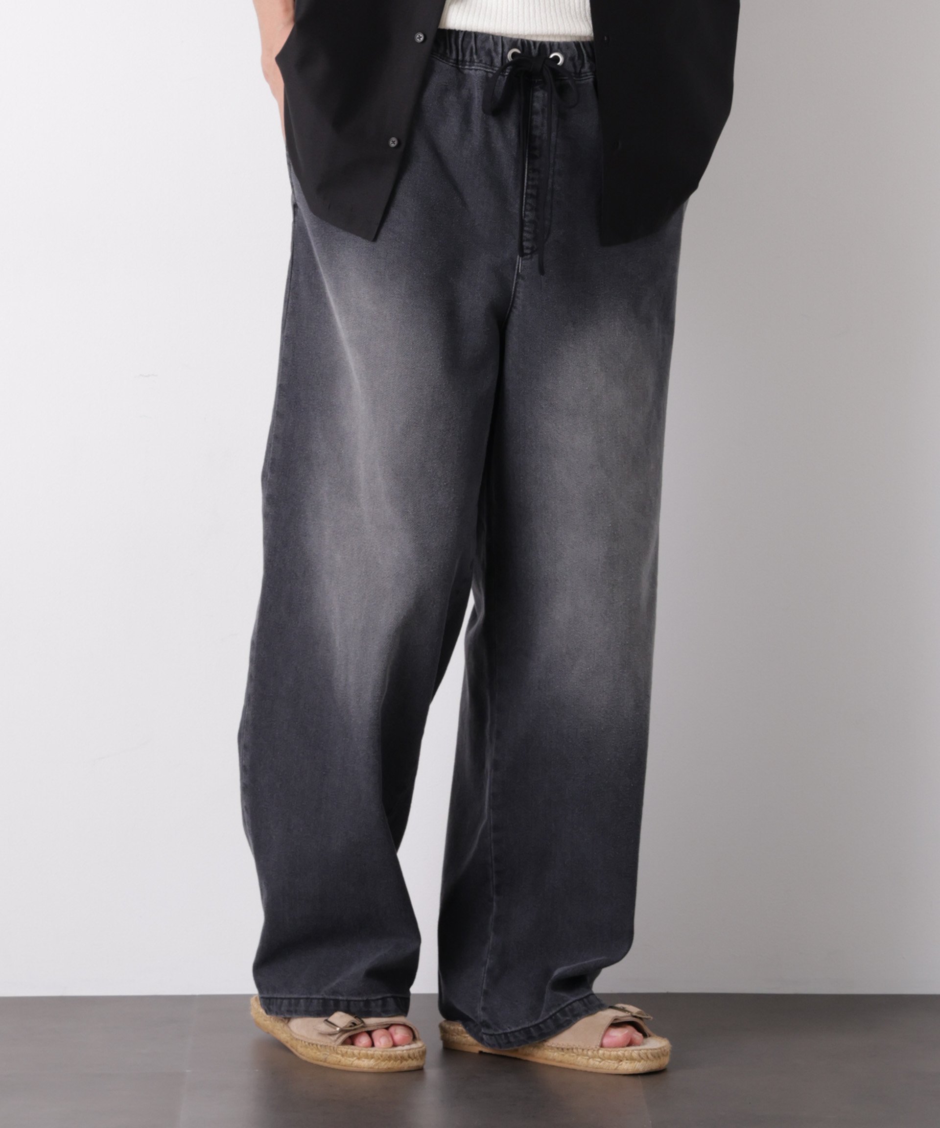 NANO universe COOLLY DENIM ワイドイージーパンツ(接触冷感) ナノユニバース パンツ その他のパンツ ブルー ブラック ネイビー