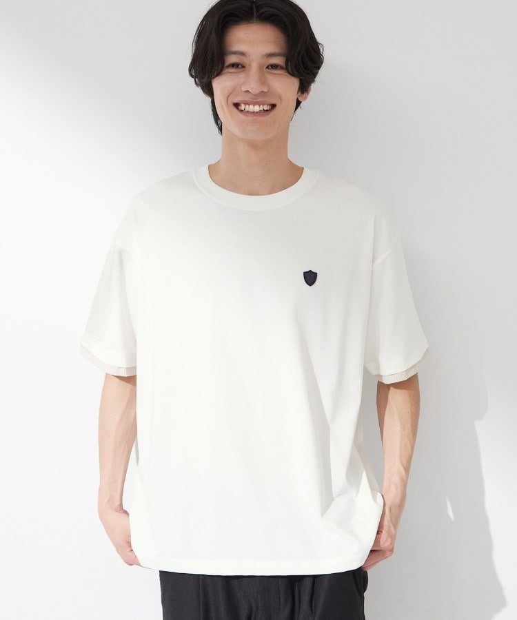 THE SHOP TK 【マシンウォッシャブル】袖レイヤード半袖Tシャツ ザ ショップ ティーケー トップス カットソー・Tシャツ ネイビー ホワイト