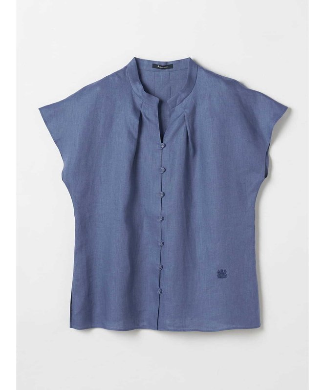 WOMEN リネンフレンチスリーブブラウス アクアスキュータム トップス シャツ・ブラウス ブルー ホワイト
