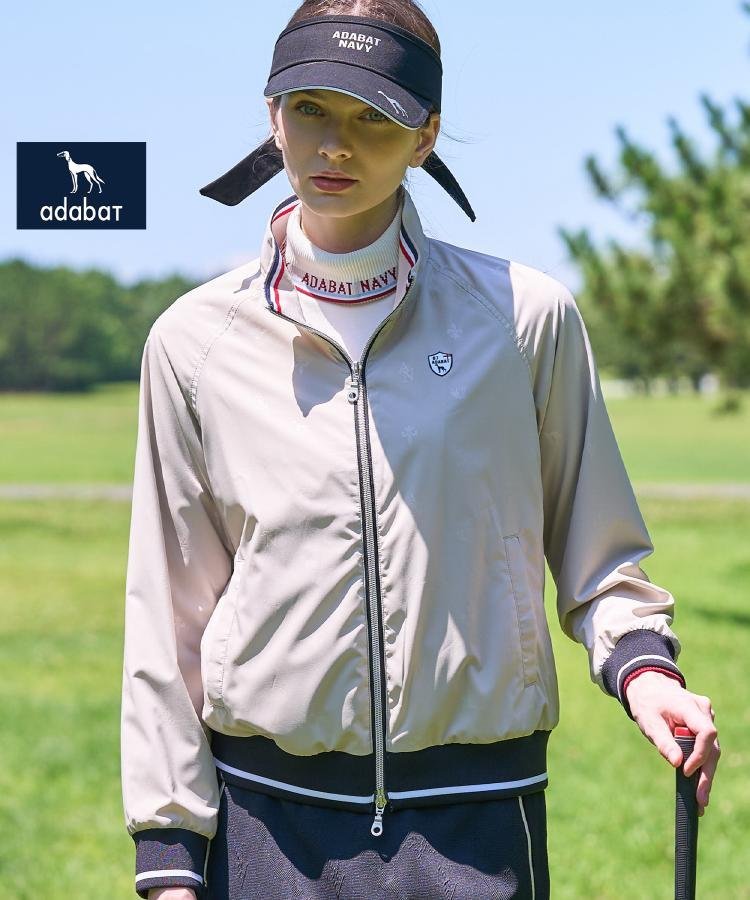 adabat 【ADABAT NAVY】モノグラムエンボスジップブルゾン アダバット ジャケット・アウター ブルゾン・ジャンパー ネイビー ベージュ【送料無料】