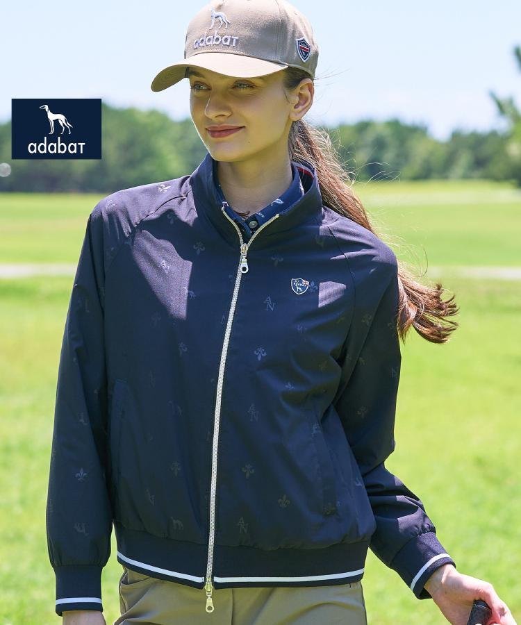 【ADABAT NAVY】モノグラムエンボスジップブルゾン アダバット ジャケット・アウター ブルゾン・ジャンパー ネイビー ベージュ