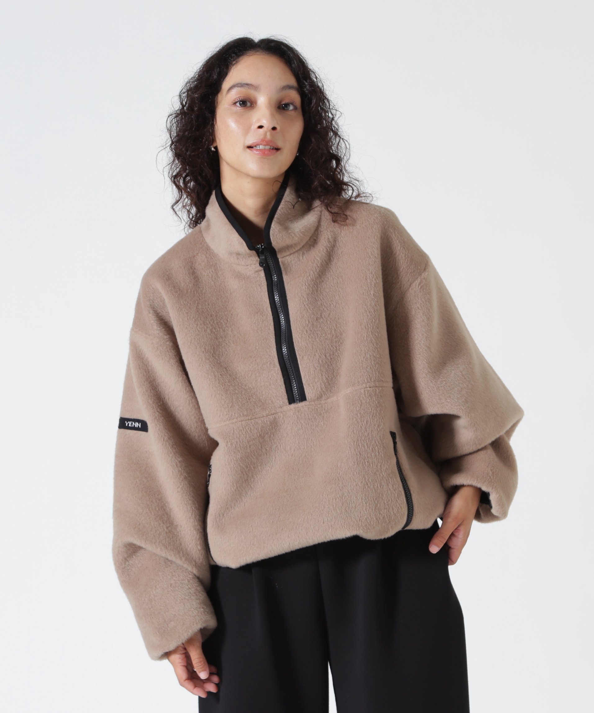 B'2nd YENN(イエン)SHAGGY HALF ZIP JK ビーセカンド ジャケット・アウター ブルゾン・ジャンパー グレー ベージュ【送料無料】
