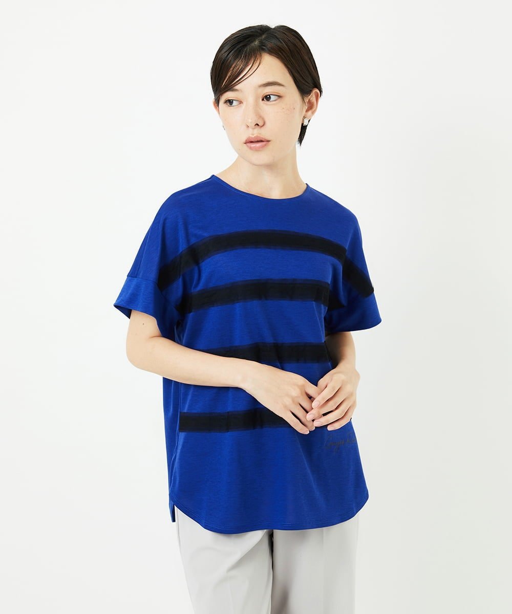 （小さいサイズ） [接触冷感]スーパークールチュールボーダーカットソー メゾンドゥサンク トップス カットソー・Tシャツ ホワイト ブルー