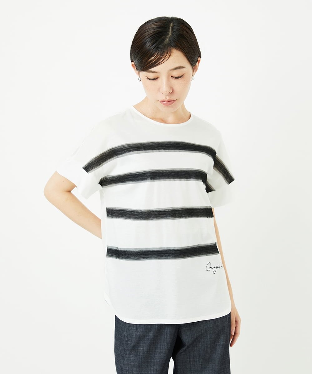 （小さいサイズ） [接触冷感]スーパークールチュールボーダーカットソー メゾンドゥサンク トップス カットソー・Tシャツ ホワイト ブルー