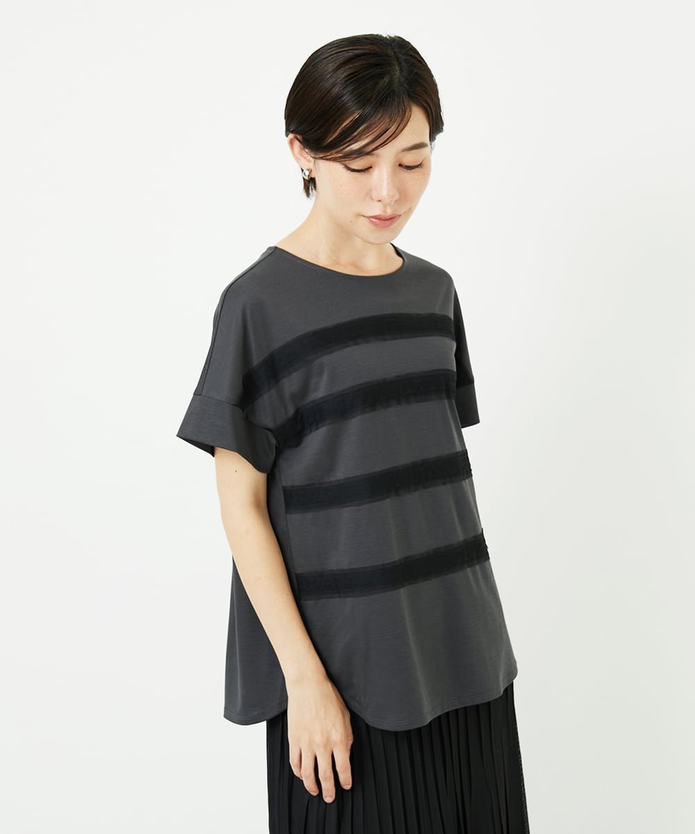 （小さいサイズ） [接触冷感]スーパークールチュールボーダーカットソー メゾンドゥサンク トップス カットソー・Tシャツ ホワイト ブルー