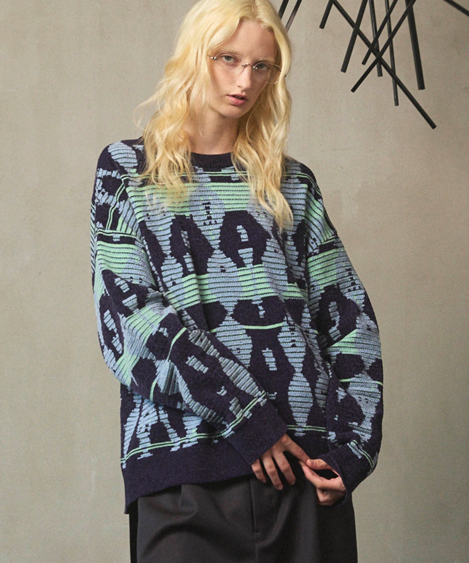 MAISON SPECIAL Rug Pattern Mall Yarn Jacquard Prime-Over Crew Neck Knit Pullover メゾンスペシャル トップス ニット ブラウン【送料無料】のサムネイル