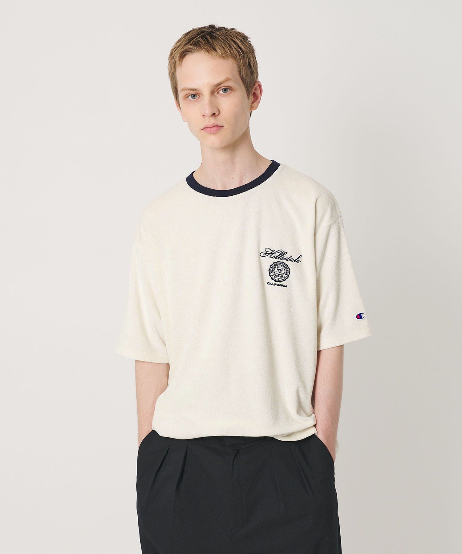 ＜CHAMPION for BEAUTY&YOUTH＞パイル エンブロイダリー Tシャツ ビューティー＆ユース ユナイテッドアローズ トップス カットソー・Tシャツ ブルー ネイビー ホワイト