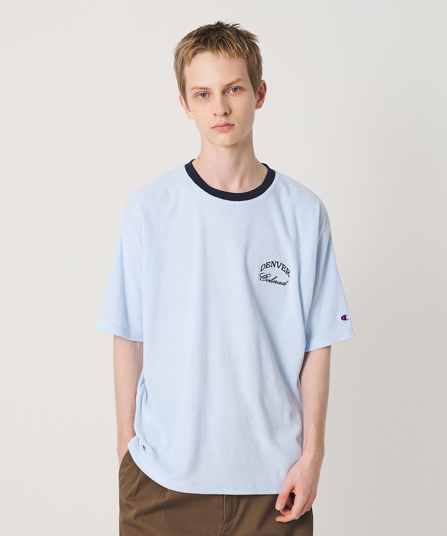 ＜CHAMPION for BEAUTY&YOUTH＞パイル エンブロイダリー Tシャツ ビューティー＆ユース ユナイテッドアローズ トップス カットソー・Tシャツ ブルー ネイビー ホワイト