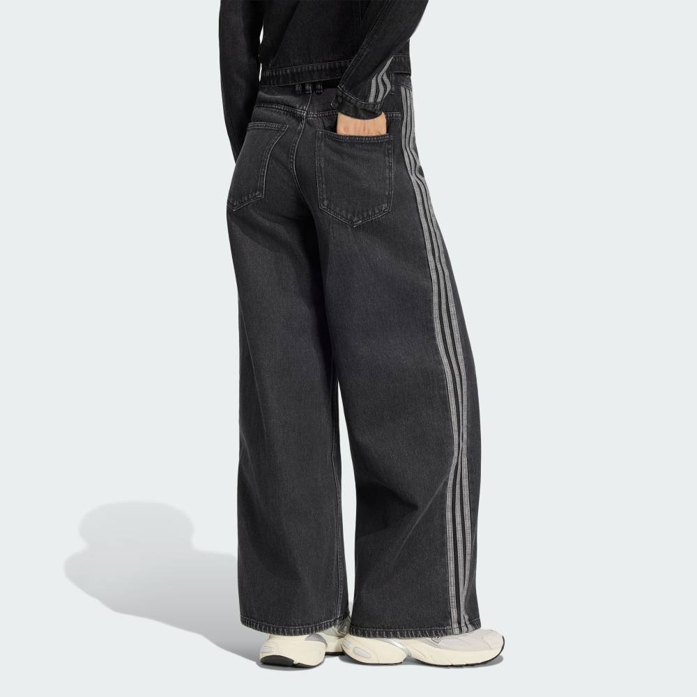 【公式】アディダス adidas 返品可 ハイライズ ワイドレッグ デニム パンツ アディダス パンツ その他のパンツ ブラック