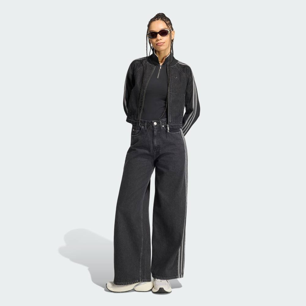 【公式】アディダス adidas 返品可 ハイライズ ワイドレッグ デニム パンツ アディダス パンツ その他のパンツ ブラック