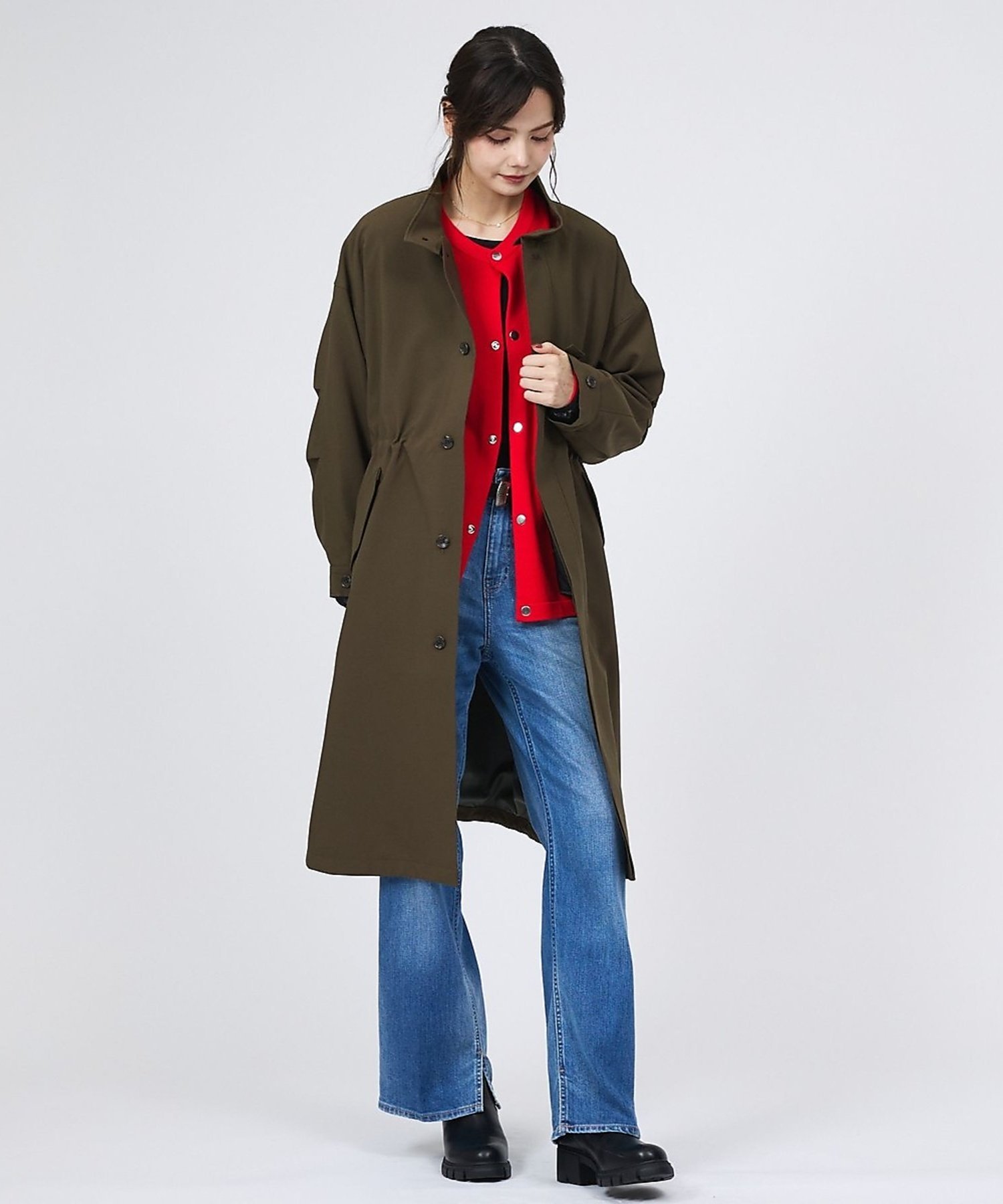 Rouge vif la cle 【Audrey and John Wad*TAION】ダウンライナー付きスタンド ルージュ・ヴィフ ラクレ ジャケット・アウター トレンチコート ブラック カーキグリーン