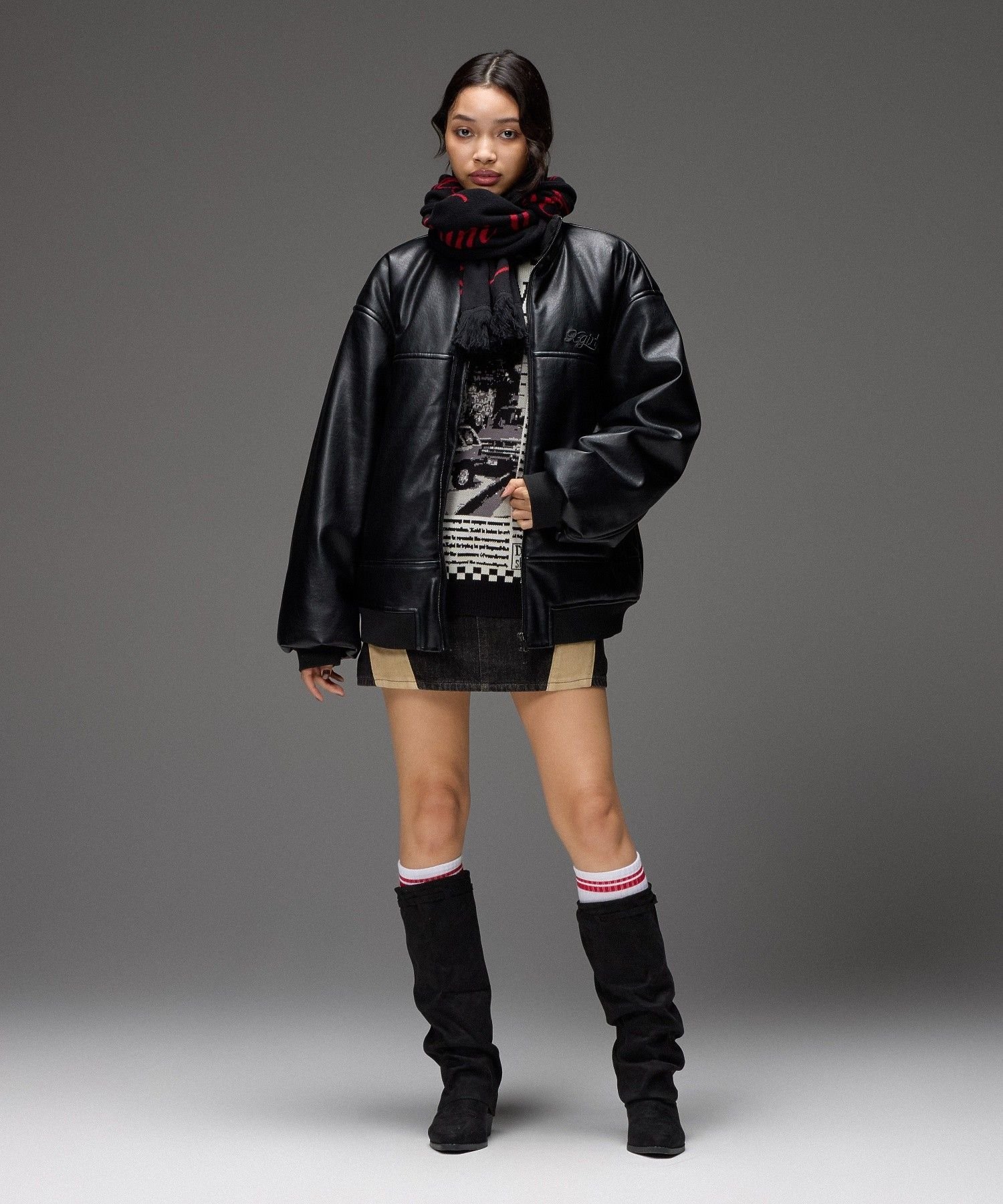 X-girl FAUX LEATHER PADDED JACKET エックスガール ジャケット・アウター その他のジャケット・アウター ブラック