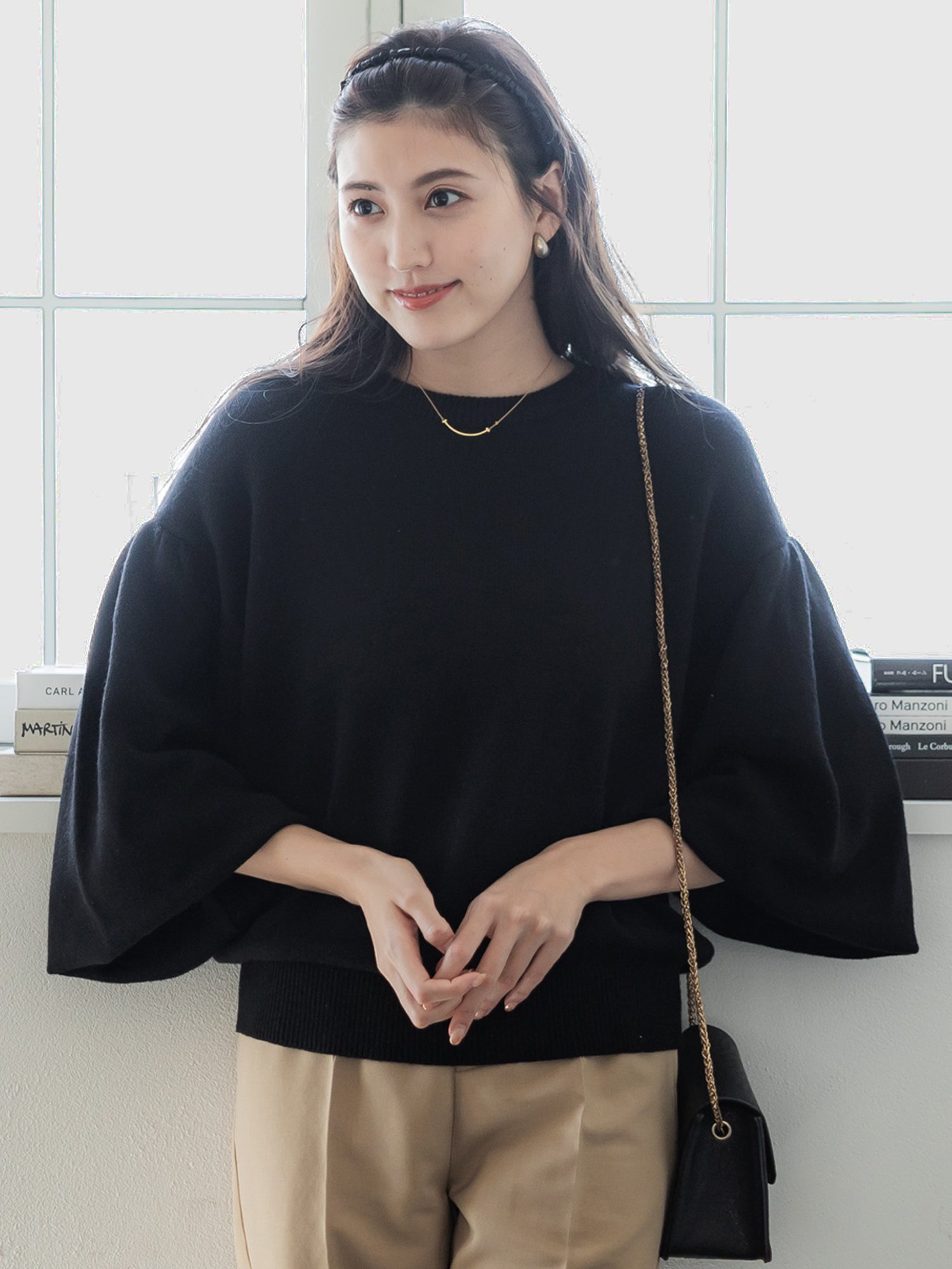 【SALE／63%OFF】coca ボリュームスリーブニット コカ トップス ニット ピンク ブラックのサムネイル