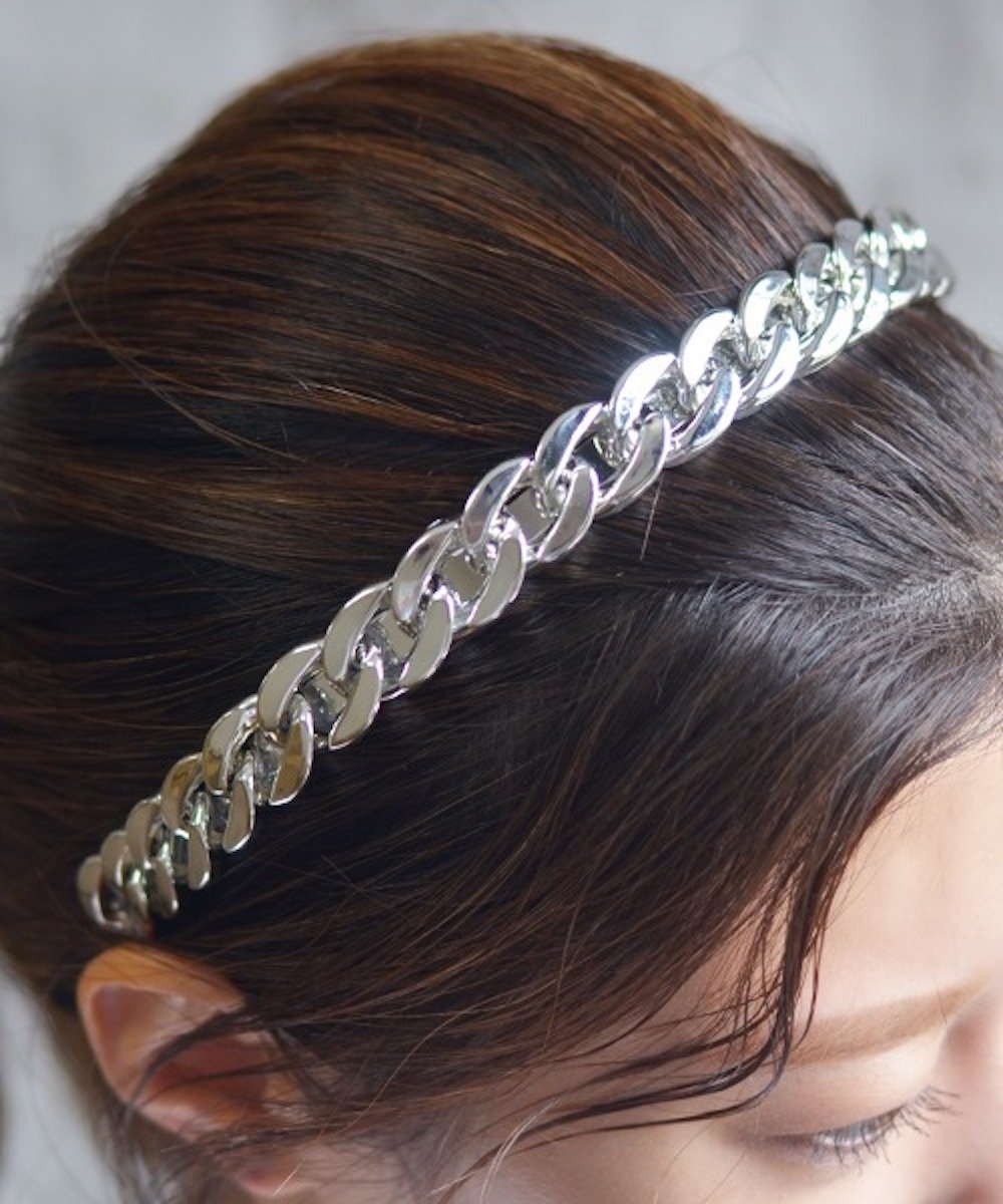 Fun&Daily F&D:メタルチェーンカチューシャ ファンアンドデイリー ヘアアクセサリー カチューシャ・ヘアバンド シルバー