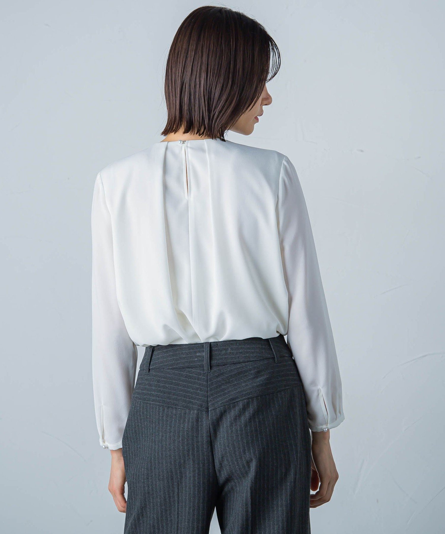 LAUTREAMONT SILKPOLYブラウス≪洗濯機で洗える≫ ロートレアモン トップス シャツ・ブラウス ネイビー ホワイト