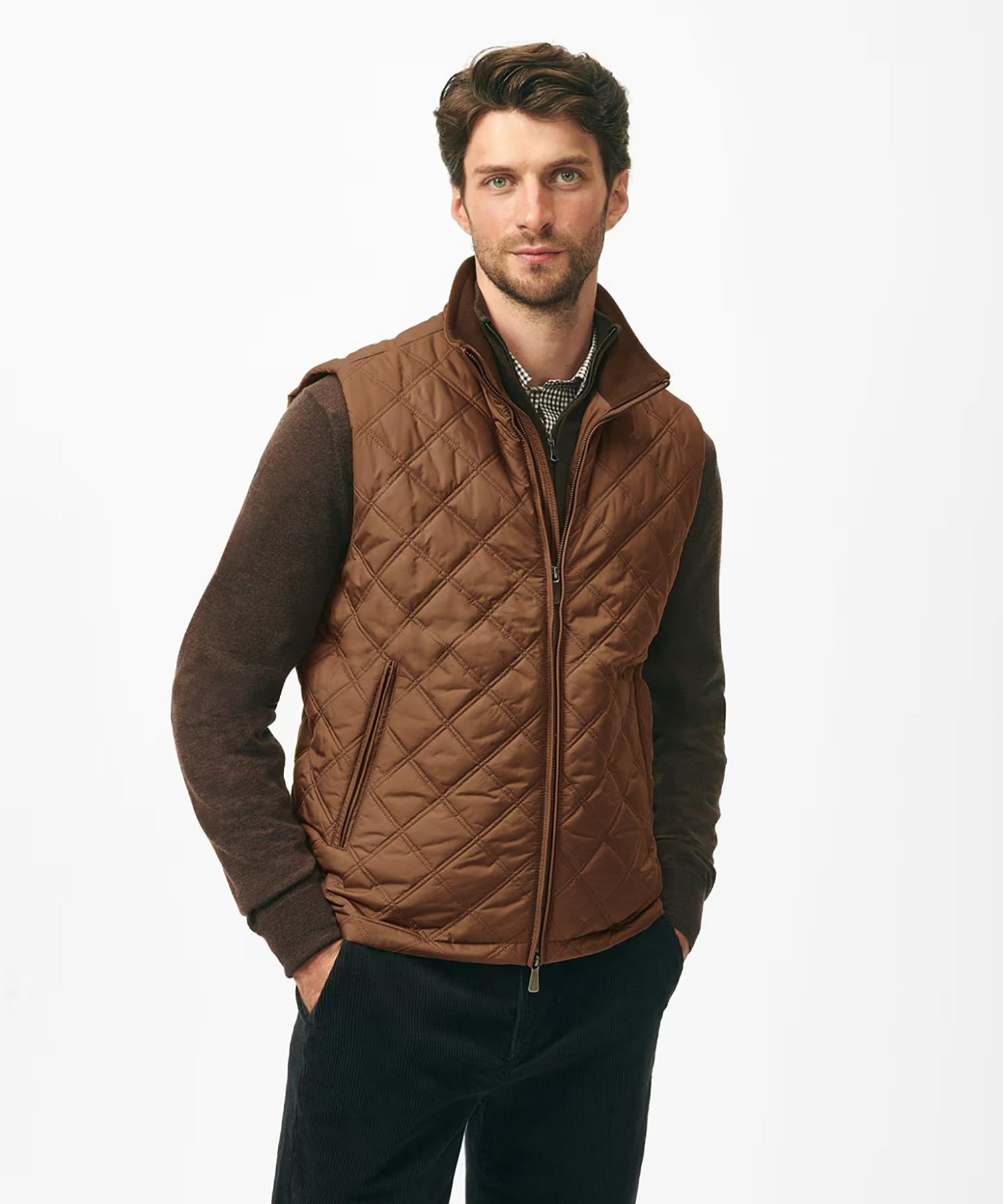 【SALE/30%OFF】BROOKS BROTHERS ポリエステル モックネック キルティングベスト ブルックス ブラザーズ ジャケット・アウター その他のジャケット・アウター ブラウン【送料無料】