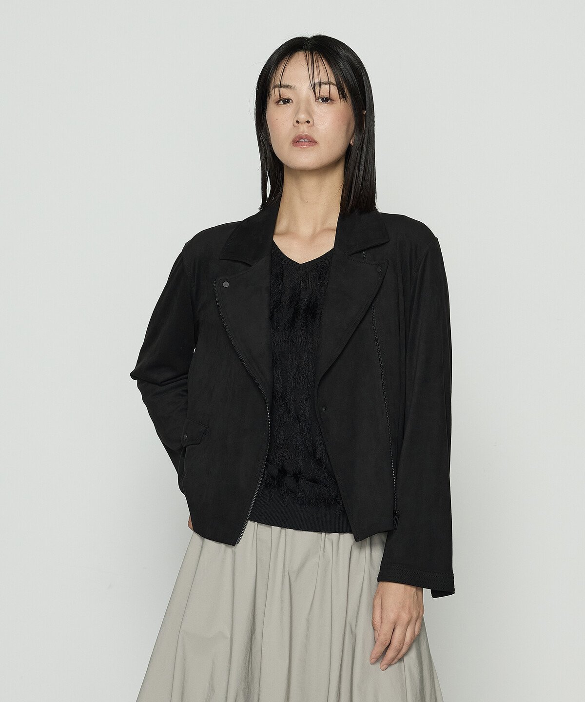 K.T KIYOKO TAKASE TALL [ TALLサイズ ] ストレッチスエード調 ライダースジャケット コムサ ジャケット・アウター ライダースジャケット ブラック【送料無料】