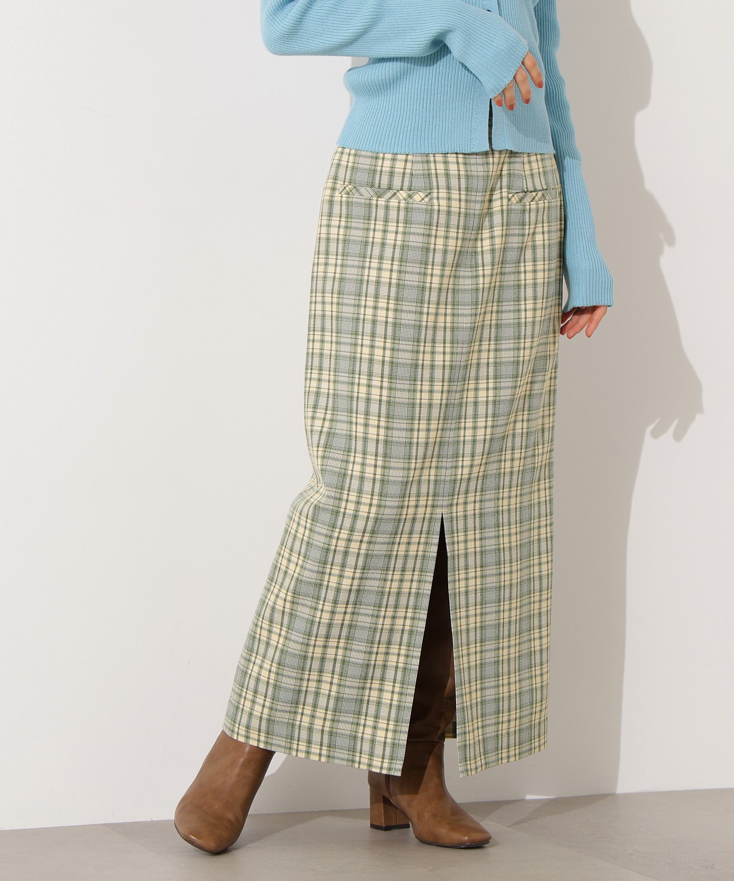 N. Natural Beauty Basic ハイウエストチェックナロースカート《ブラウン系:LUMINE・LUCUA・official site限定》 エヌ ナチュラルビューティーベーシック* スカート その他のスカート グリーン ブラック ブラウン