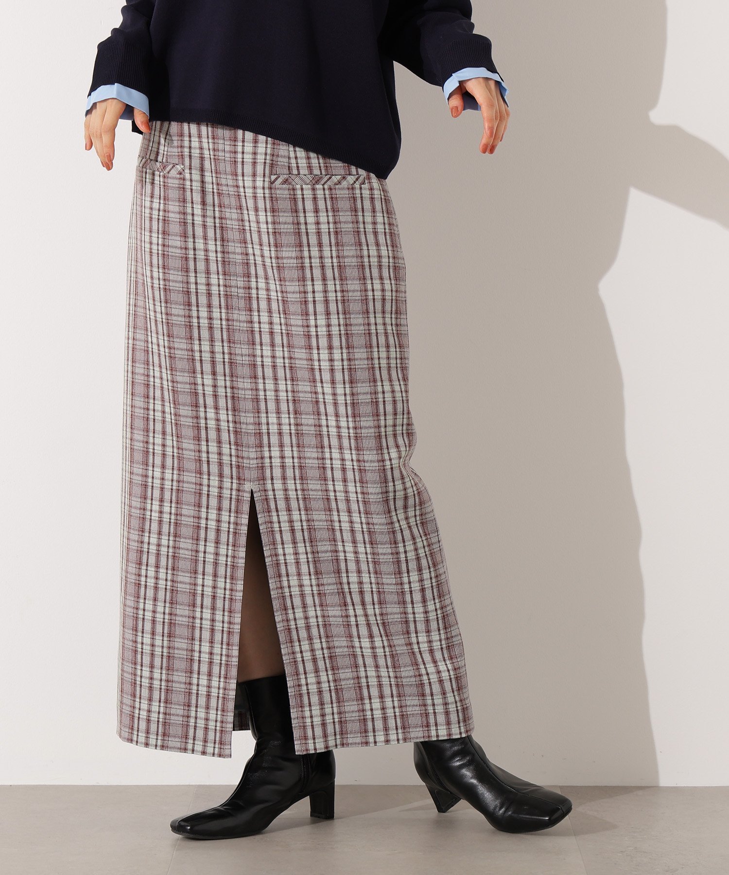 N. Natural Beauty Basic ハイウエストチェックナロースカート《ブラウン系:LUMINE・LUCUA・official site限定》 エヌ ナチュラルビューティーベーシック* スカート その他のスカート グリーン ブラック ブラウン