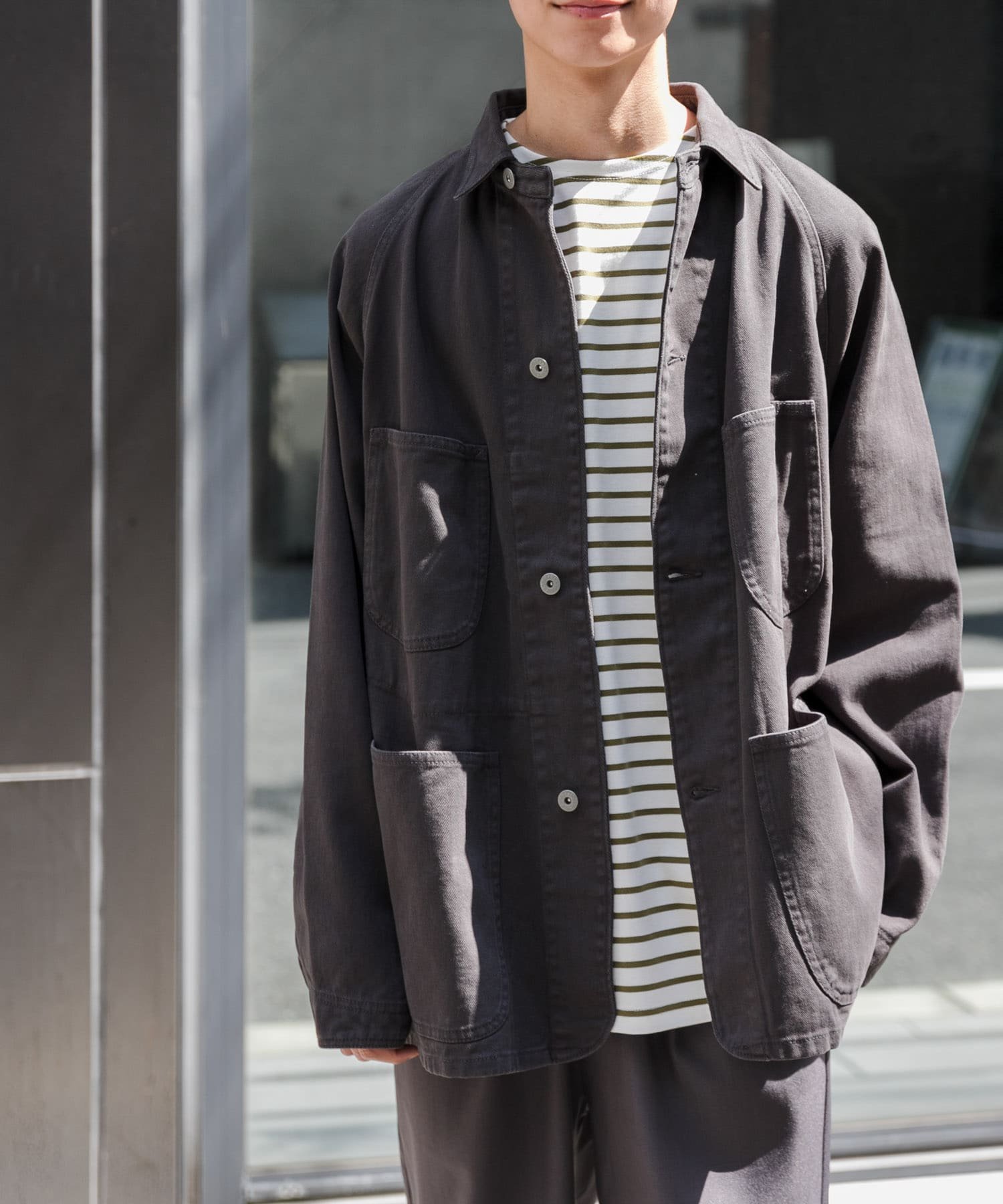 【SALE／60%OFF】URBAN RESEARCH DOORS FORK&SPOON ガーメントダイツイルカバーオール アーバンリサーチドアーズ ジャケット・アウター カバーオール・ワークジャケット グレー ホワイト
