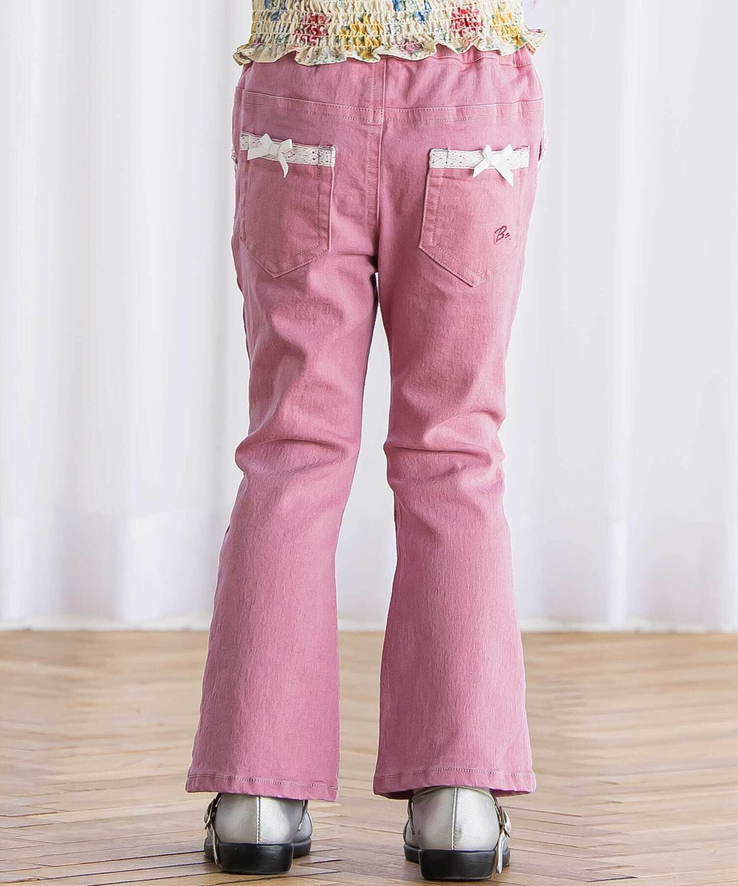 BeBe ジョグデニムフレアロングパンツ(90~160cm) ベベ オンライン ストア パンツ ジーンズ・デニムパンツ ピンク ブルー【送料無料】
