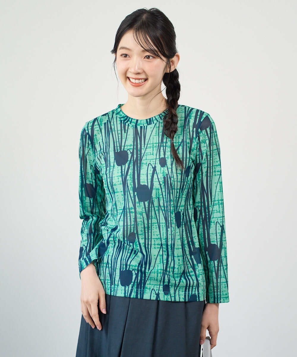 GIANNI LO GIUDICE [洗える・日本製]幾何ストライププリントカットソー ジャンニロジュディーチェ トップス カットソー・Tシャツ グリーン【送料無料】