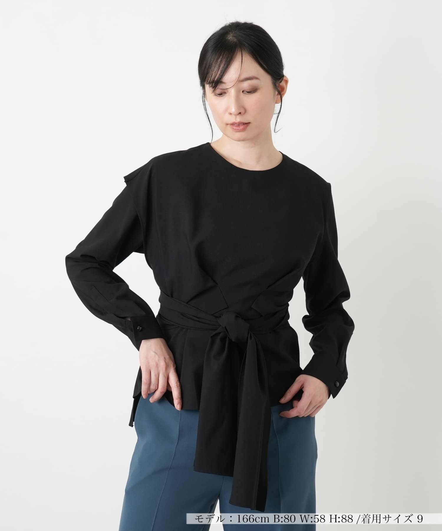 Leilian 2WAYベルテッドブラウス レリアン トップス シャツ・ブラウス ブラック ブルー