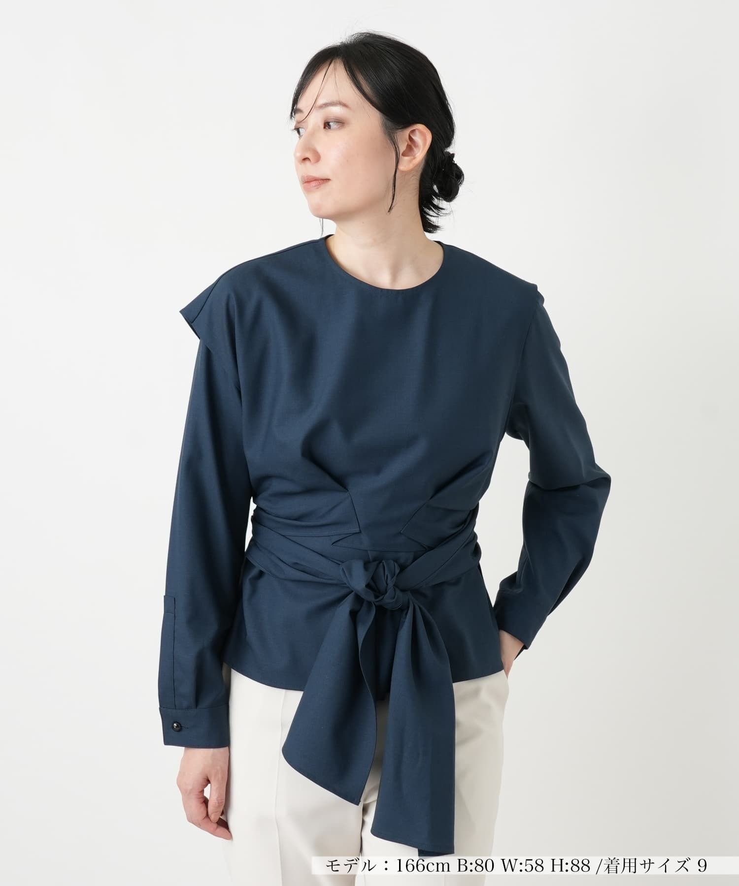 Leilian 2WAYベルテッドブラウス レリアン トップス シャツ・ブラウス ブラック ブルー