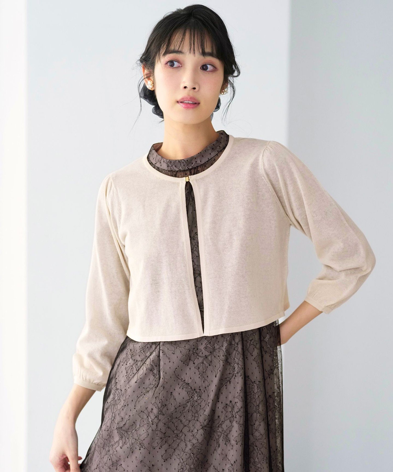 ANY SIS L 【Lily Calin】シャイニー ボレロ エニィスィス トップス カーディガン ベージュ【送料無料】