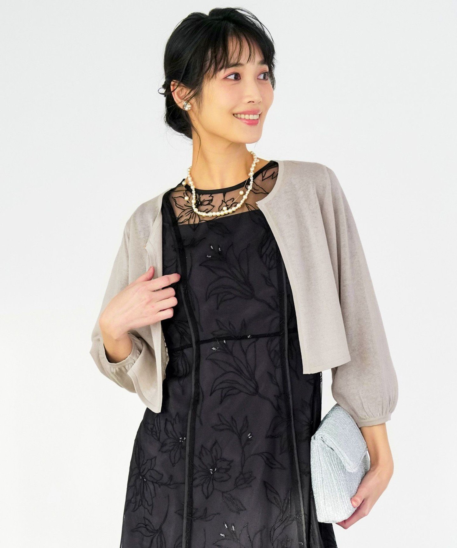 ANY SIS L 【Lily Calin】シャイニー ボレロ エニィスィス トップス カーディガン ベージュ【送料無料】